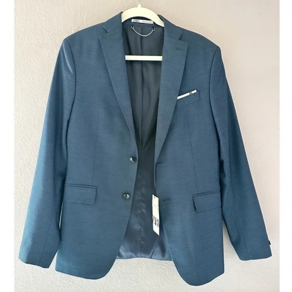 NWT ZARA Mens Navy Blazer Suit Jacket Formal Business Size 38‎